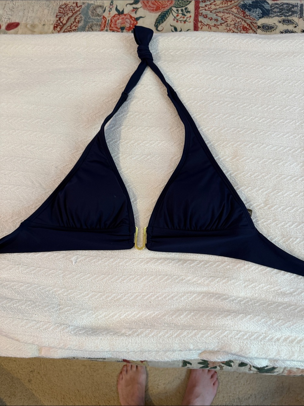 Tommy Bahama Navy Triangle Halter Bikini Top with Gold Clasp